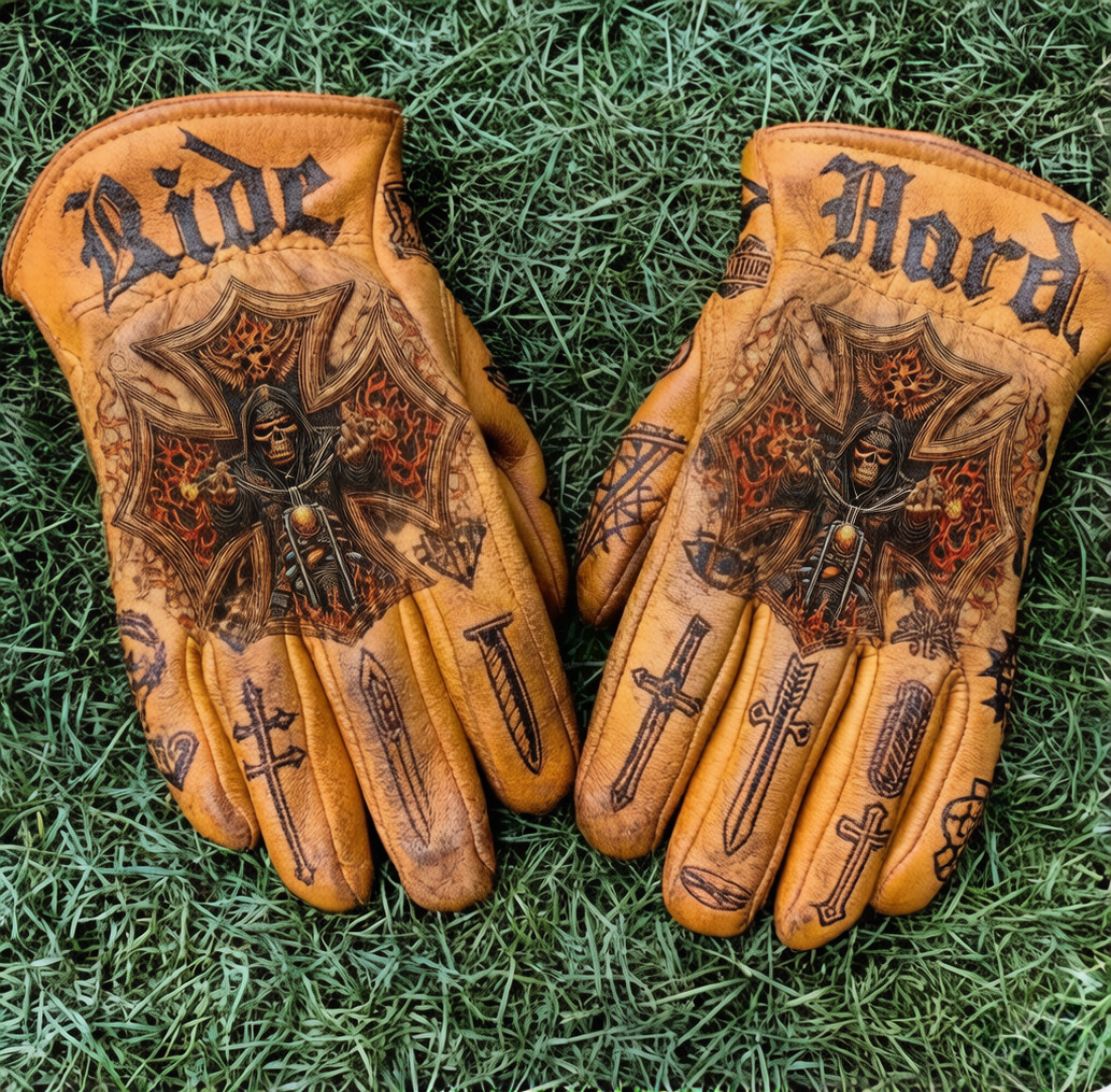 Vintage Style Pattern Motorcycle Riding Gloves