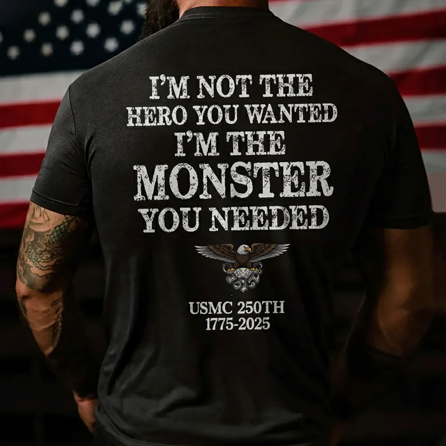 USMC 250th Anniversary Retro Style Hardcore Slogan T-shirt