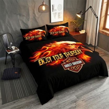 Retro Harley-Davidson style pattern 3-Piece Quilted Bedding Set