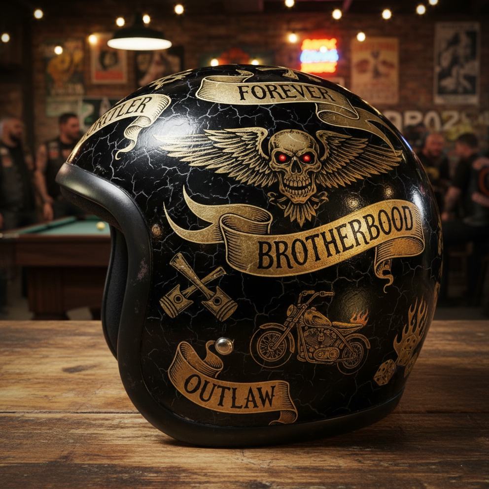 Vintage Biker Spirit Aged Gold Skull Open Face Helmet