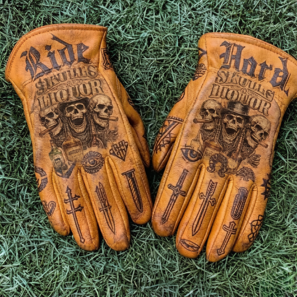 Vintage Style Pattern Motorcycle Riding Gloves