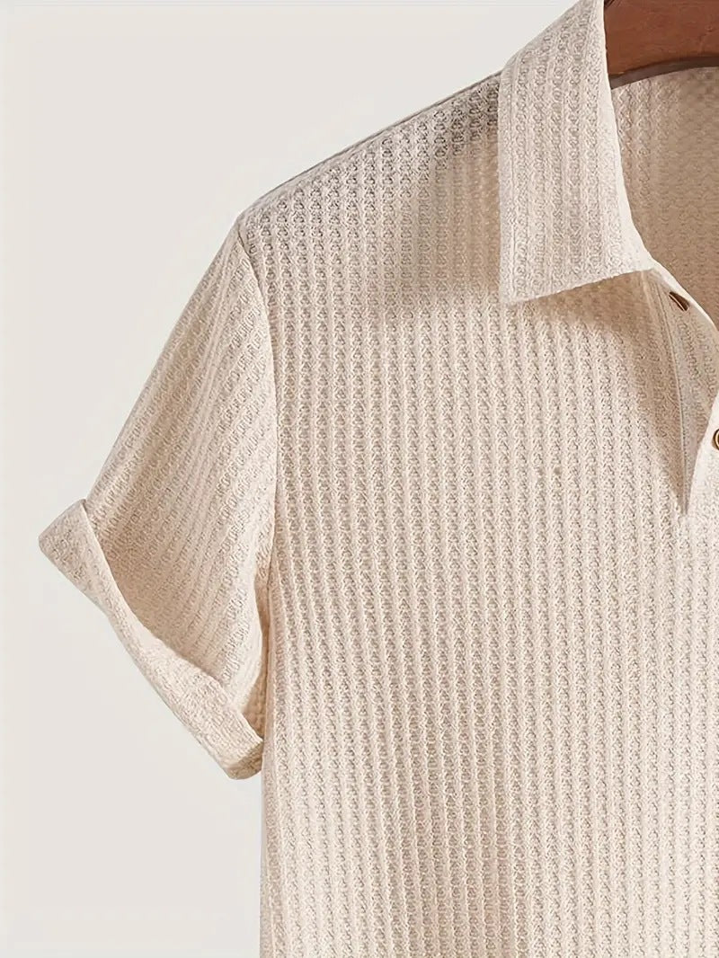 Men's solid color pique knit polo shirt
