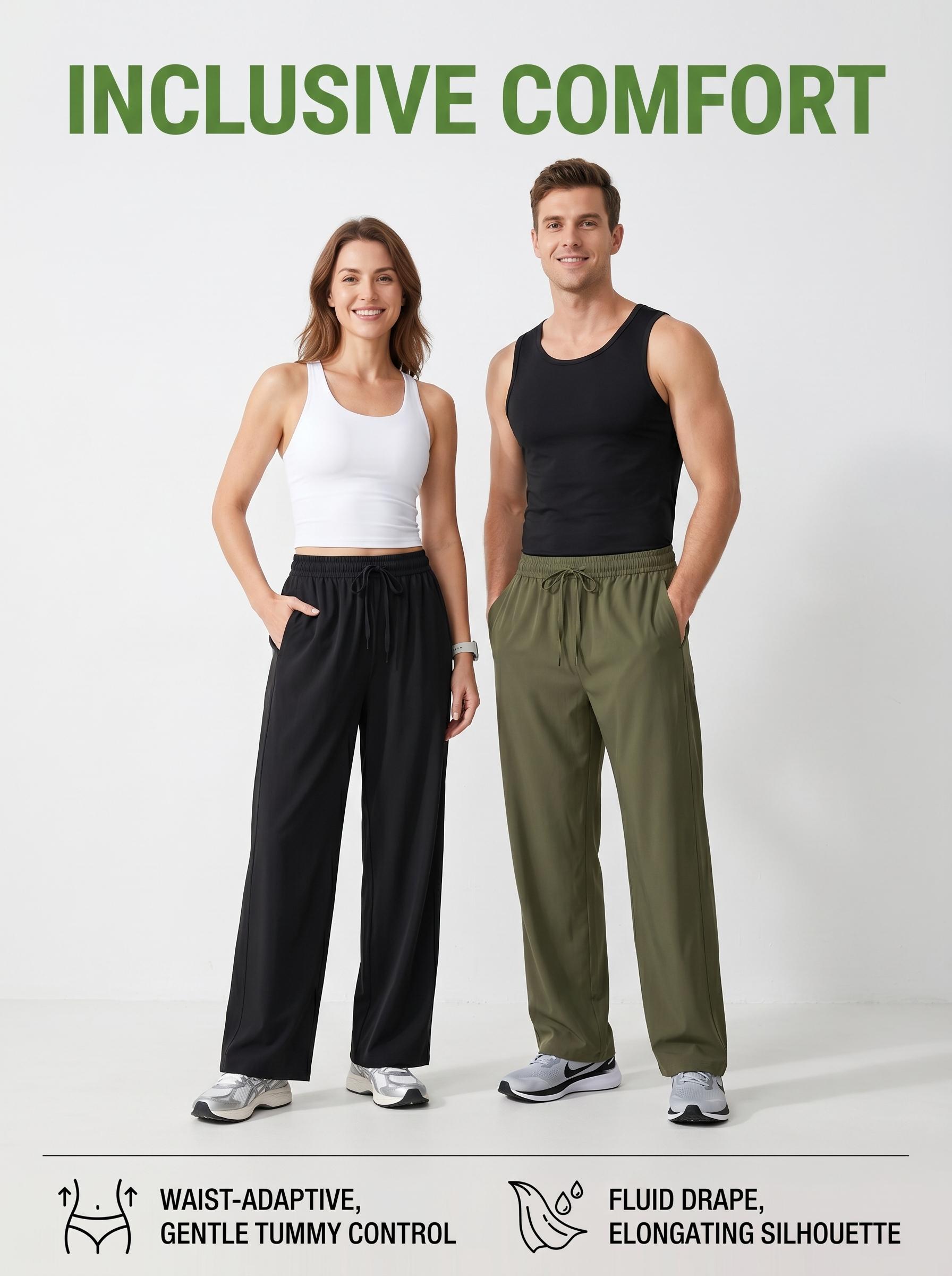 CAONAT 2.0 air conditioning pants, Ice Cooling Straight Pants, Unisex Lightweight Breathable Stretch Basic Plain All-Seasons Summer Casual Trousers