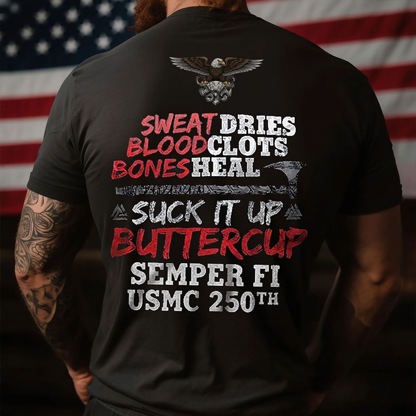 US Marine Corps 250th Anniversary "Stay Tough" Inspirational Slogan Short - Sleeve T - Shirt