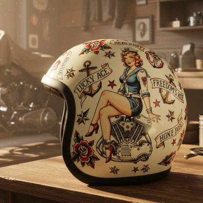 Vintage Pin-up Girl Lucky Ace Graphics Open Face Helmet