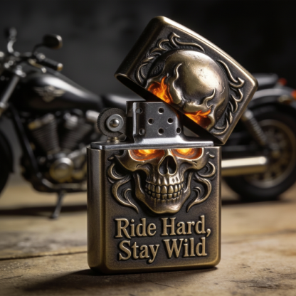 Inferno Soul: "Ride Hard, Stay Wild" Glowing Skull Lighter