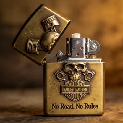 Highway Lawless: "No Road, No Rules" Piston Skull Lighter