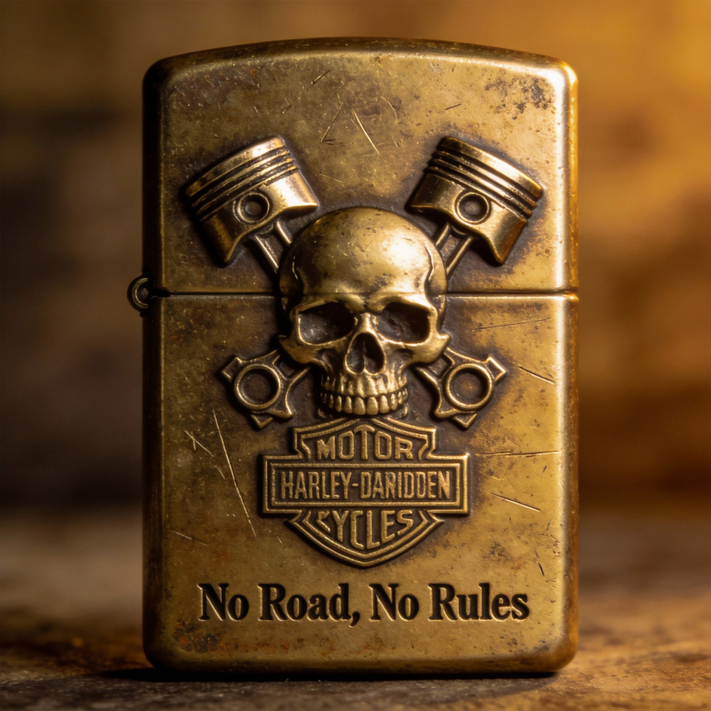 Highway Lawless: "No Road, No Rules" Piston Skull Lighter
