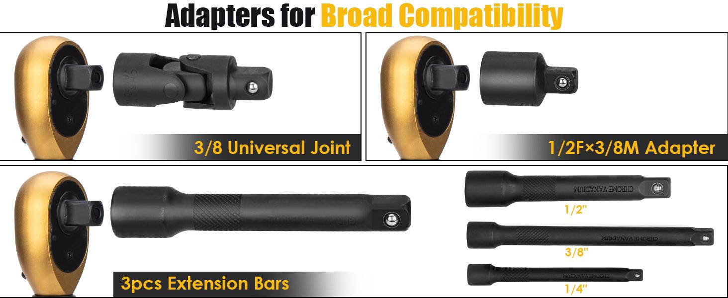 1/4 3/8 1/2-inch Drive Click Torque Wrench, 8Pcs Torque Wrench Set 10-220in.lb, 10-45ft.lb, 10-160ft.lb with Adapters, ±3% Accuracy, 72-Tooth Dual Scale Torque Wrenches for Bike, Moto, Car Repair wrenches torque wrench