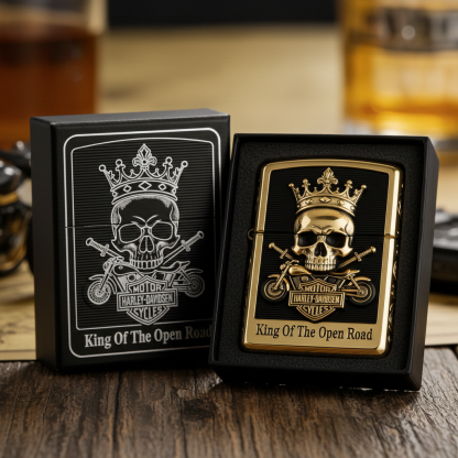 Road Sovereign: "King Of The Open Road" Gold-Tone Skull Lighter