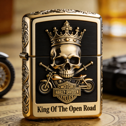 Road Sovereign: "King Of The Open Road" Gold-Tone Skull Lighter