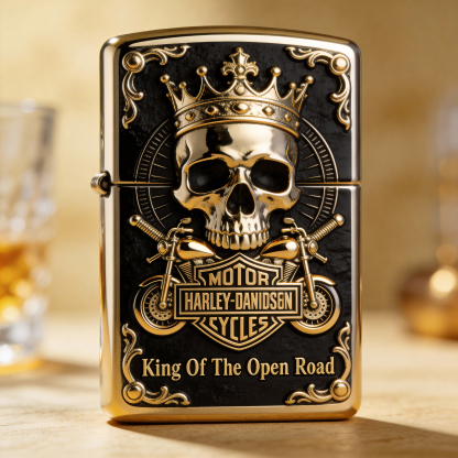 Road Sovereign: "King Of The Open Road" Gold-Tone Skull Lighter