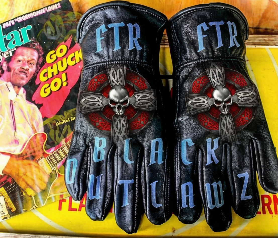 Vintage Workwear Yellow Flame Contrast Genuine Leather Biker Gloves