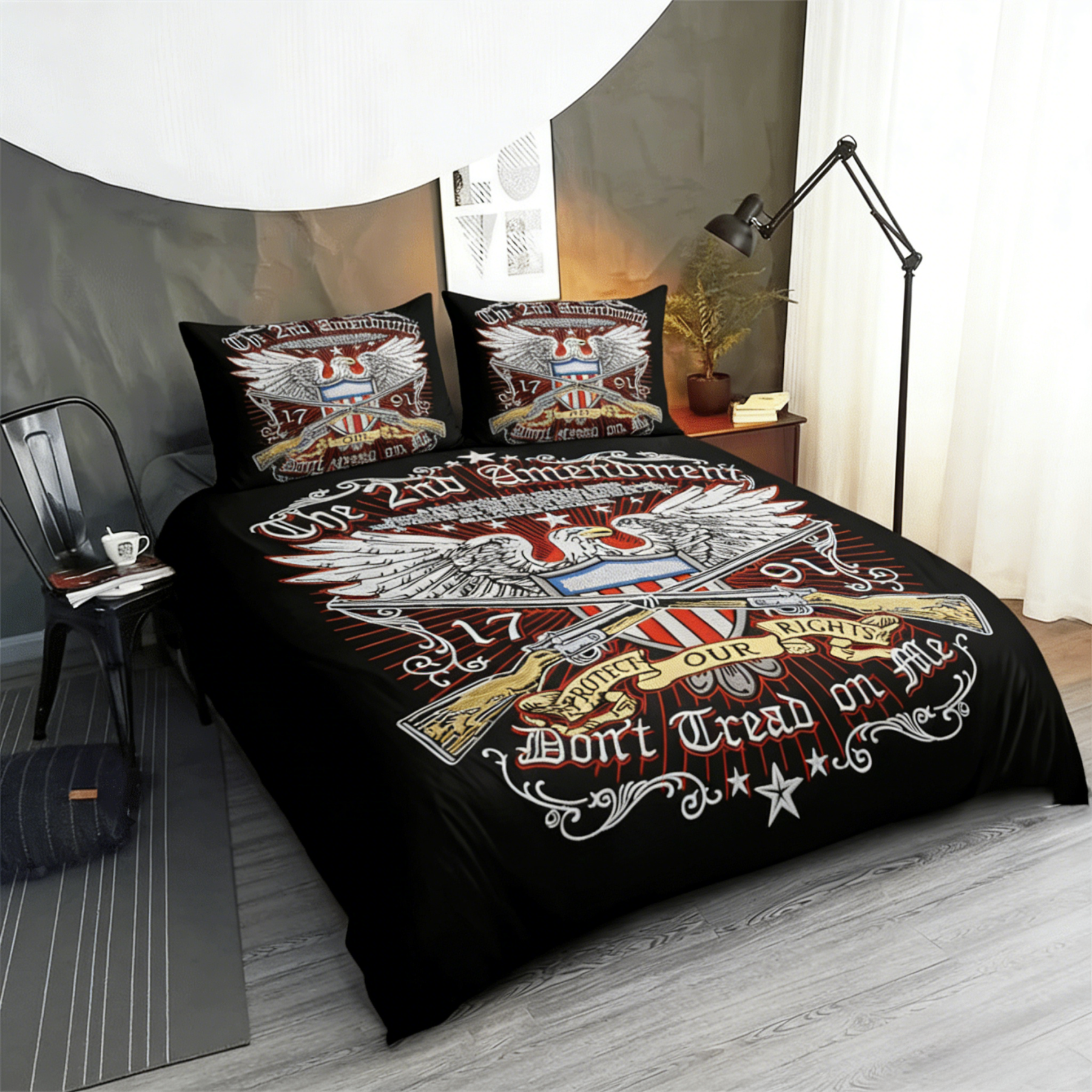Retro Harley-Davidson style pattern 3-Piece Quilted Bedding Set