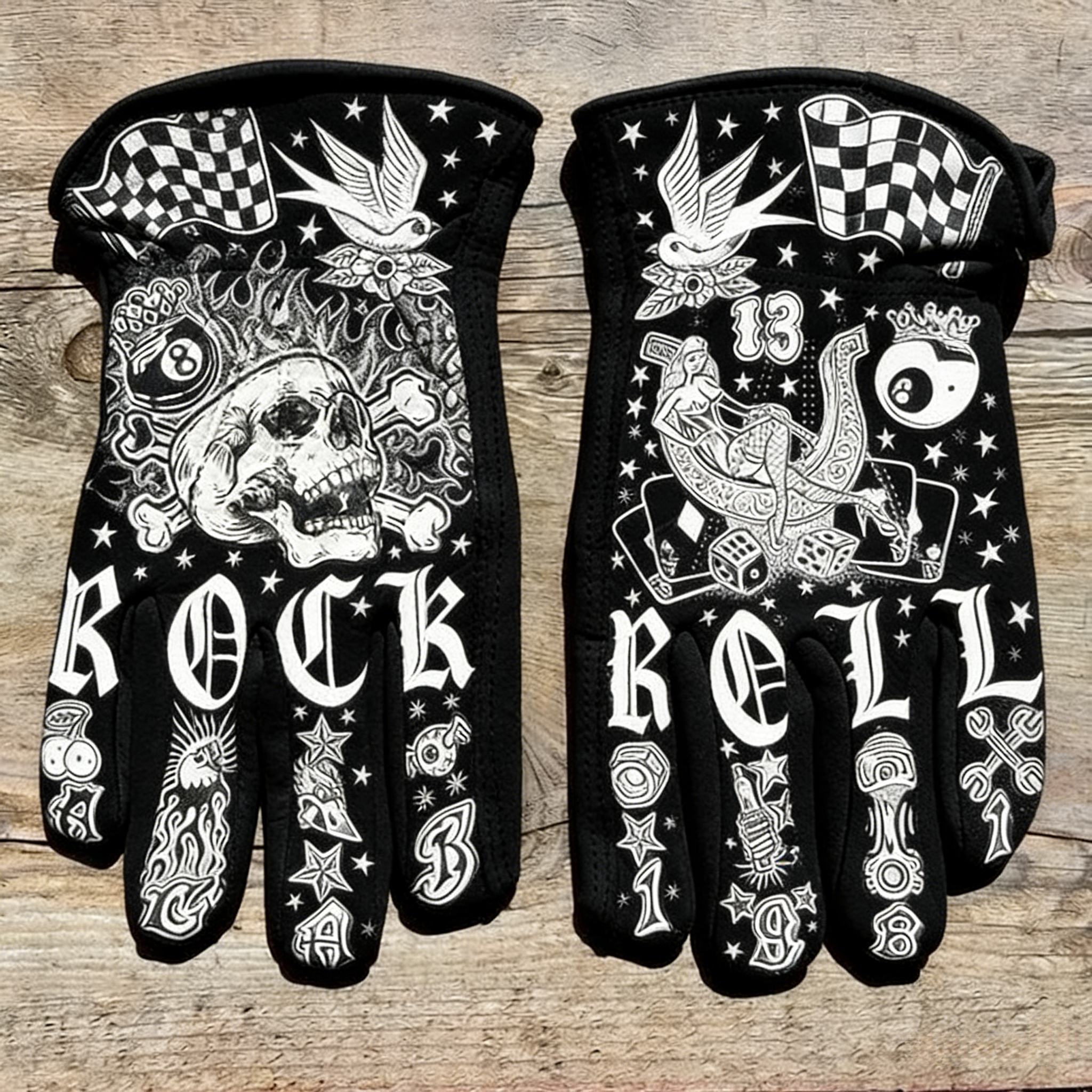 Print Vintage Leather Work Gloves