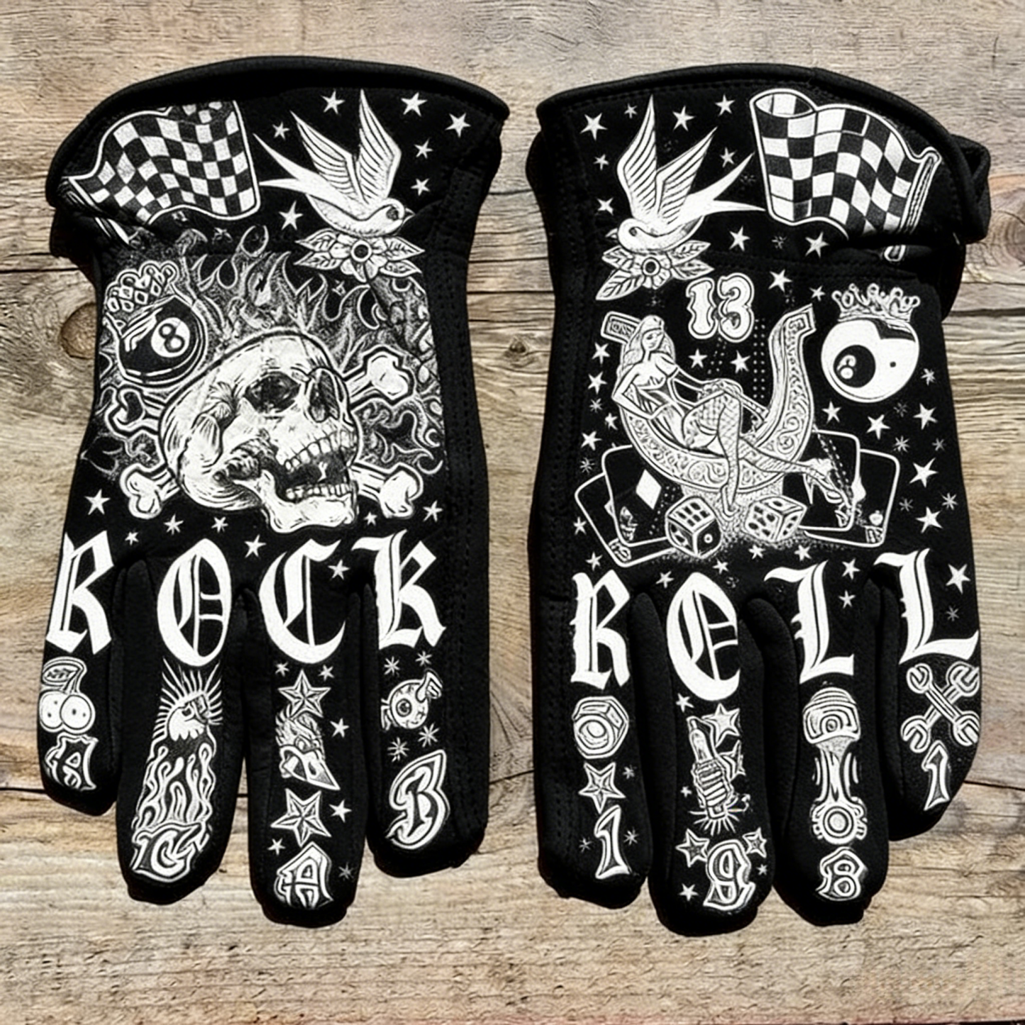 Print Vintage Leather Work Gloves