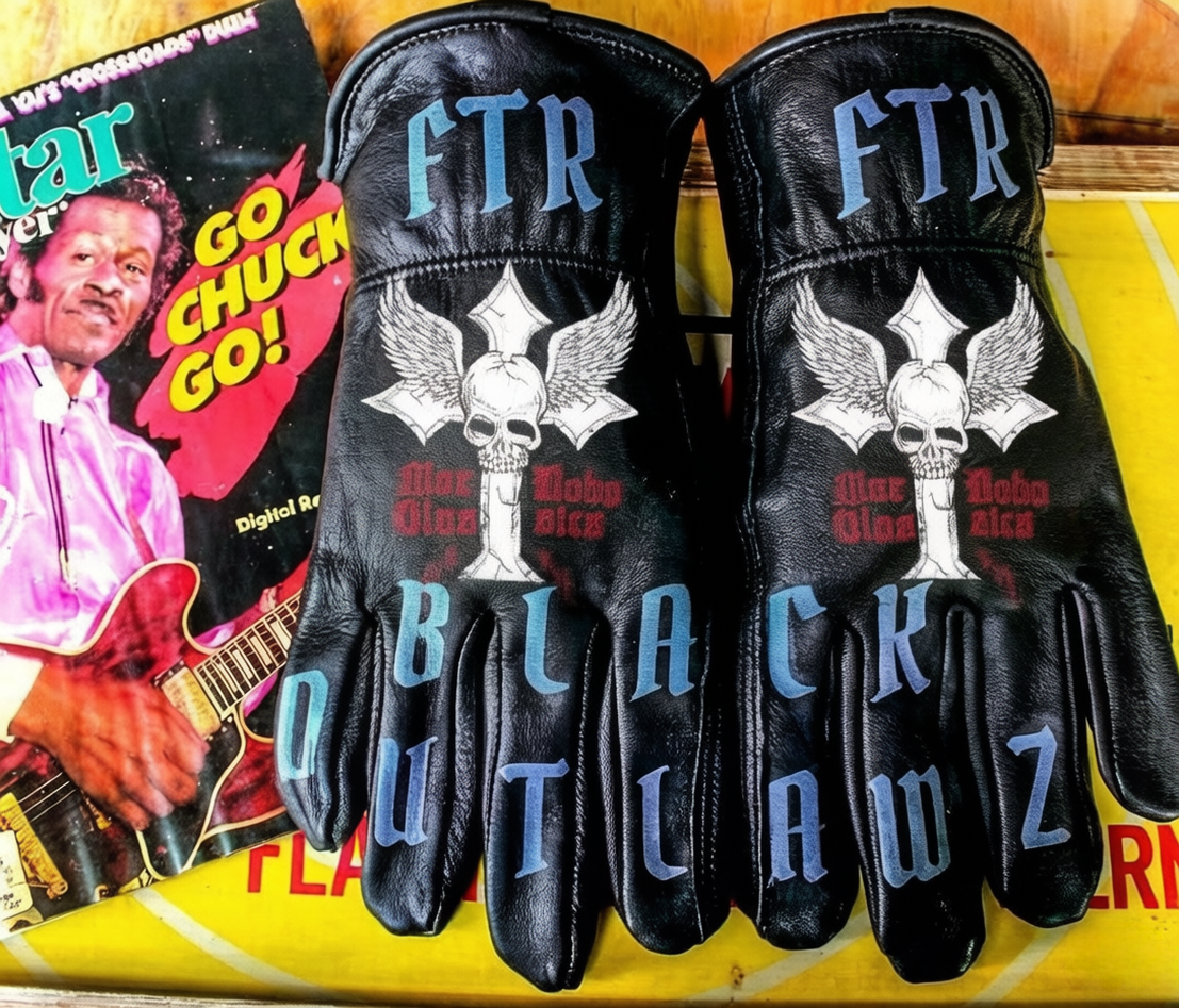 Vintage Workwear Yellow Flame Contrast Genuine Leather Biker Gloves