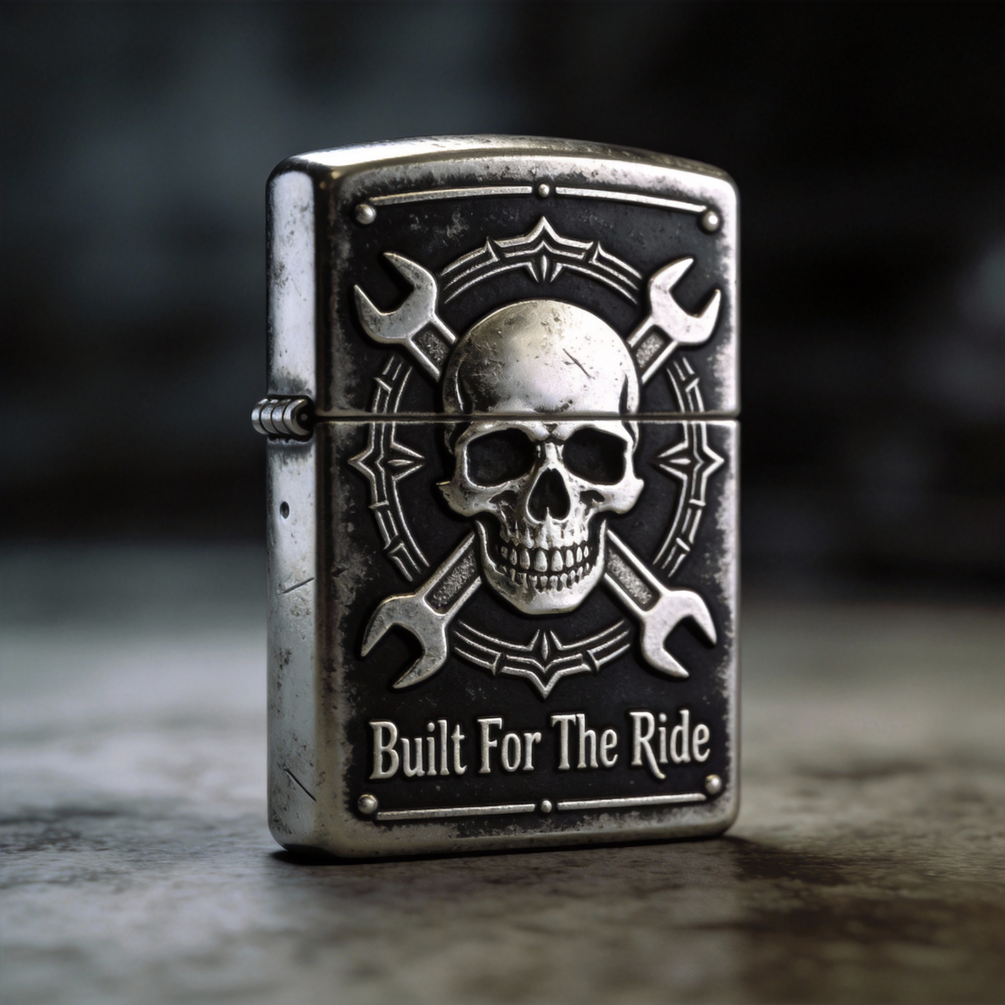 Retro silver hand-painted engraved motorcycle lighter