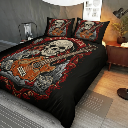 Retro Harley-Davidson style pattern 3-Piece Quilted Bedding Set