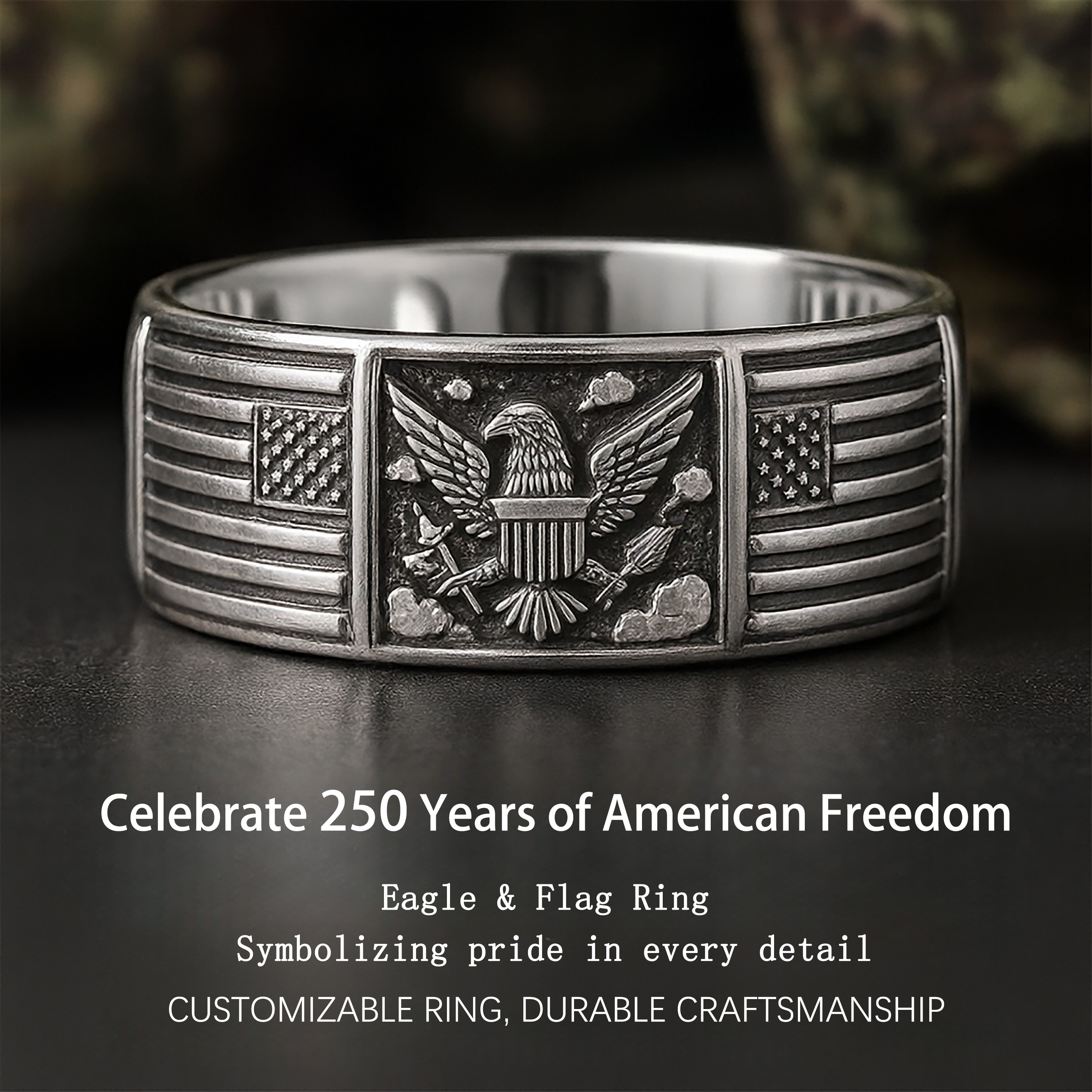 Eagle & Flag Ring - Commemorating 250 Years of American Independence