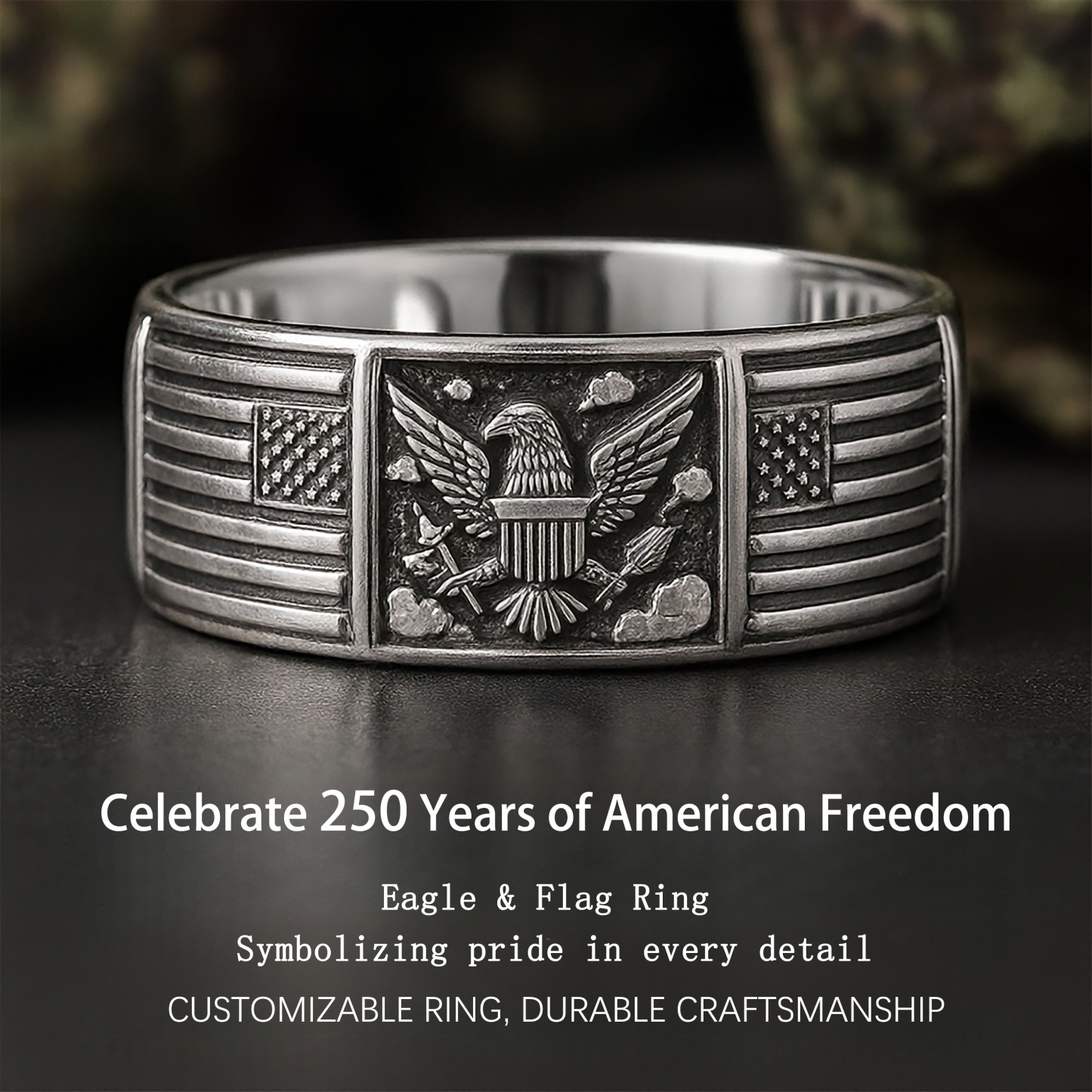 Eagle & Flag Ring - Commemorating 250 Years of American Independence