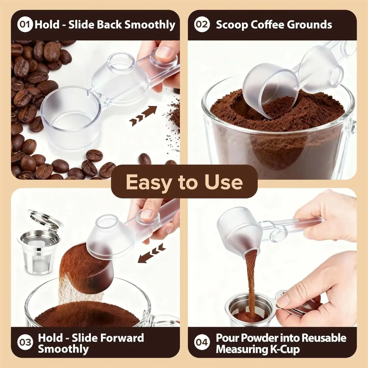 Scoop Funnel Coffee Dosing Spoon-Precise 2Tbsp PCTG BPA-Free,51mm Tamper Kit,Fits Keurig K-Cup & Powder Formula Dispenser (Upgraded Combo Transparent,2Models AB)