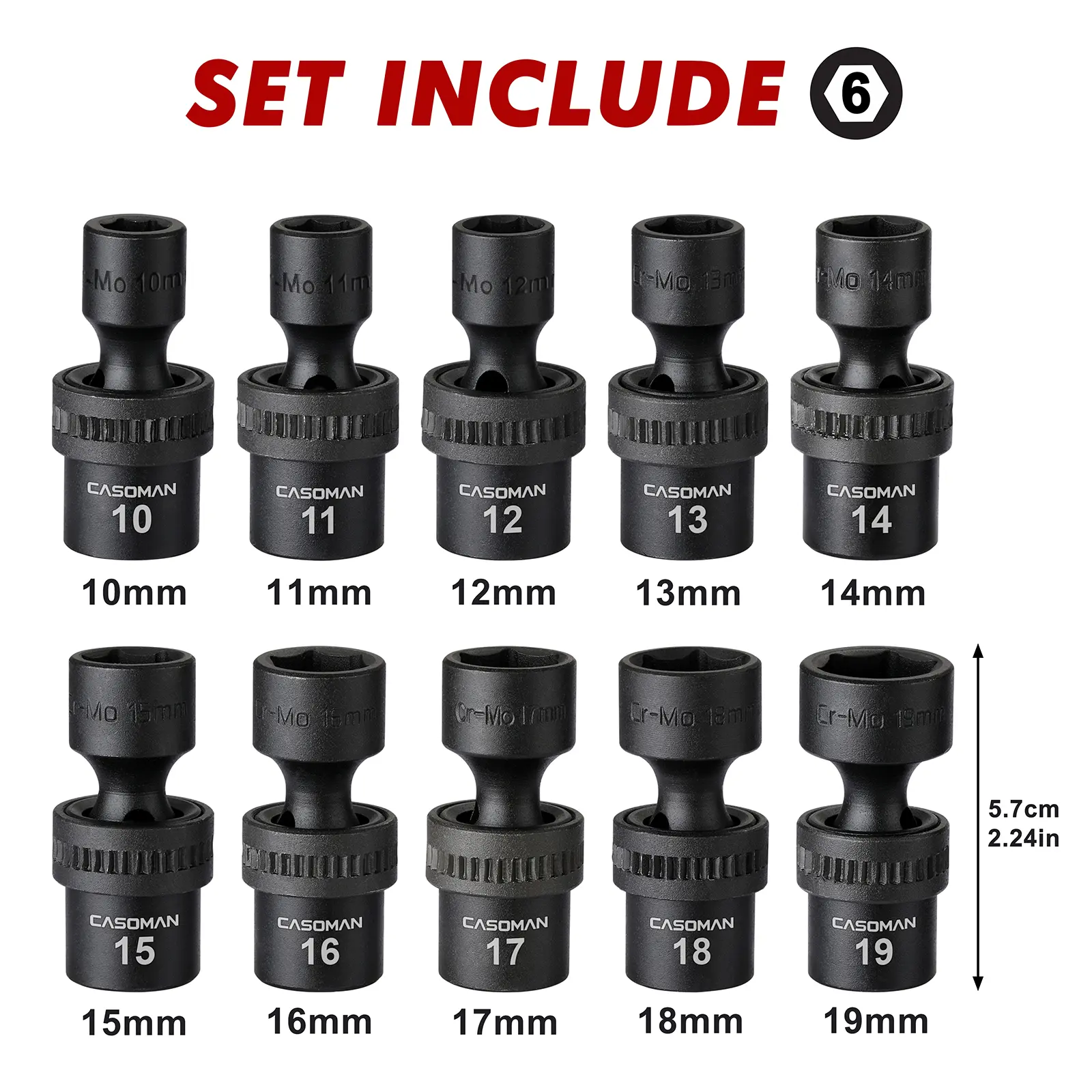 Master Swivel Impact Socket Kit: 10-Piece 3/8" Drive Set - Reach Tight Spaces with High-Torque Cr-Mo Durability - Metric 10-19mm