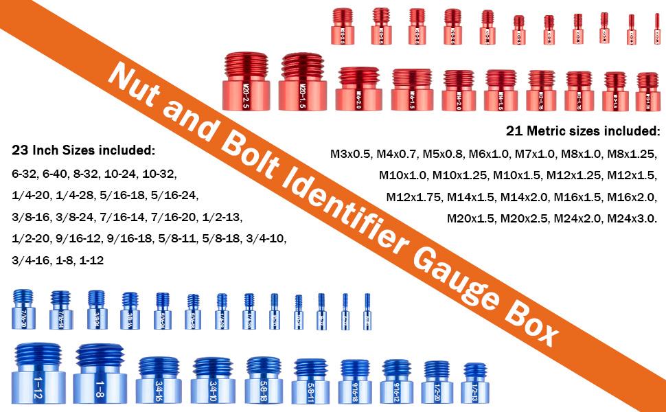 Snapfixmate 44PCS Nut and Bolt Thread Checker - Comprehensive Bolt Size and Thread Gauge Tool, Inch & Metric Sizes, with Handy Tool Box, Excellent for Home Garages and Car Repairs