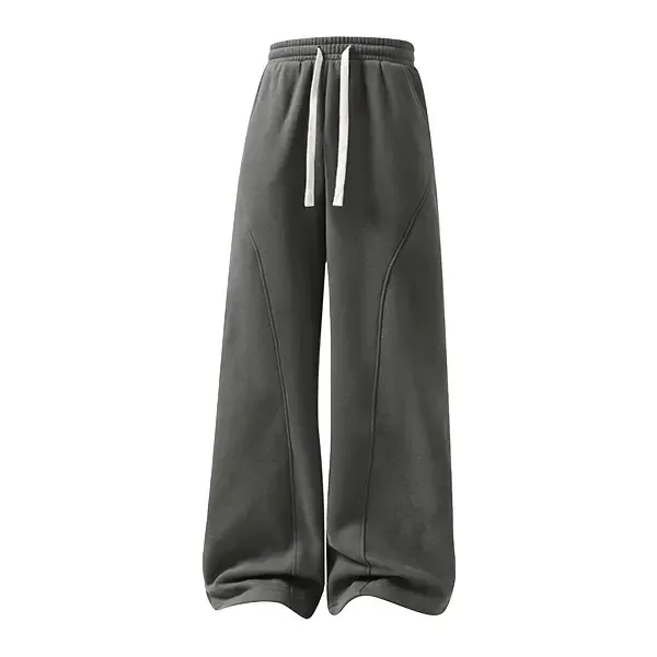 Men's Solid-Color Drawstring Pants with Curved Blade Design—Casual comfort, relaxed fit suitable for all seasons. Street-style men's trousers perfect for everyday wear and layering. Menswear Beige daily wear pant