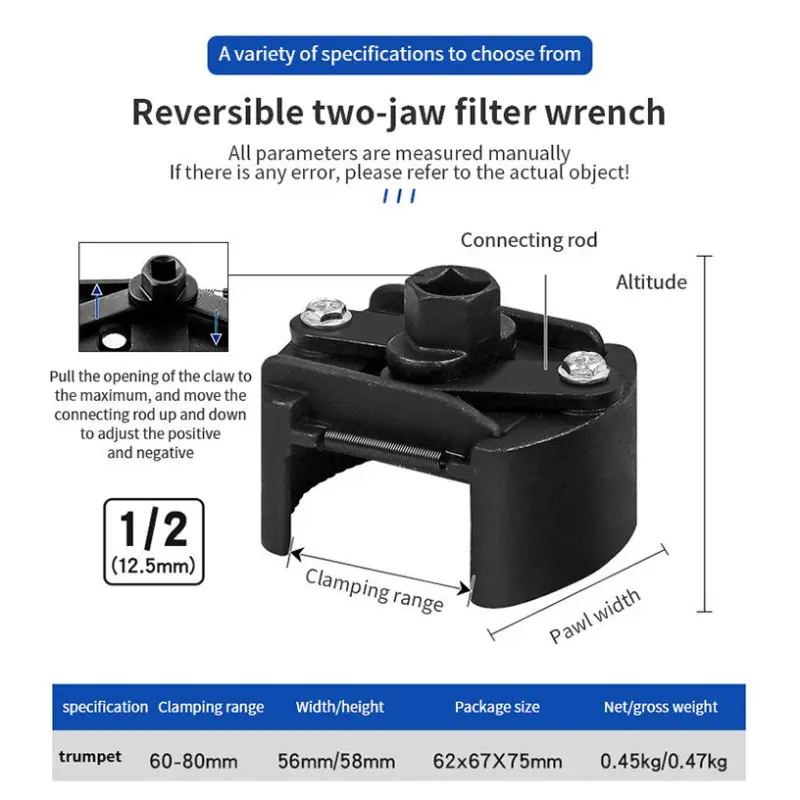 Heavy-Duty Adjustable Oil Filter Wrench – 3-Jaw Universal Removal Tool | Fits 60mm-80mm Filters | 3/8" & 1/2" Drive | Crush the Toughest Stuck Filters