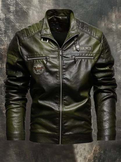 (Inner Pocket Design) Men's Retro Motorcycle Washed Leather Stand-Up Collar Jacket