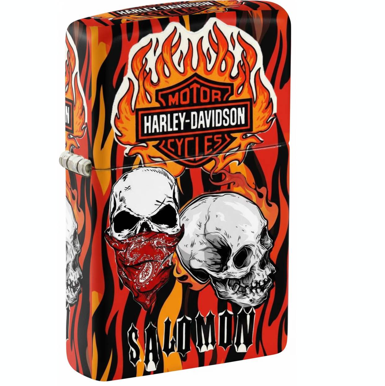 Biker Style Double Skull Flame Pattern Windproof Metal Lighter