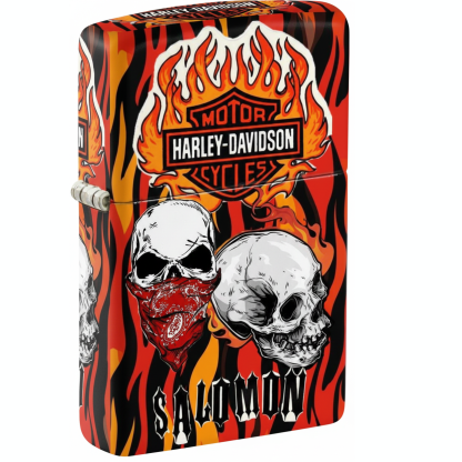 Biker Style Double Skull Flame Pattern Windproof Metal Lighter