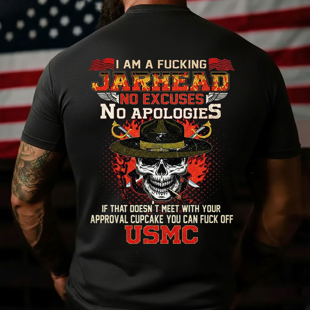 English: Forged in Revolutionary War Flames, Jarhead Spirit: No Excuses, No Apologies T-Shirt