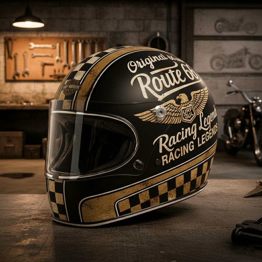 [Copy]Retro Flashback: Traditional Tattoo Art Biker Helmet