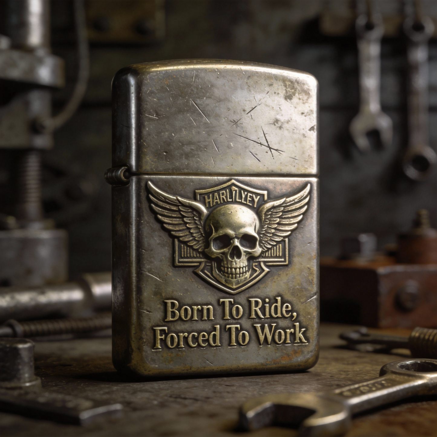 Iron Wings - "Born To Ride" Distressed Brass Lighter