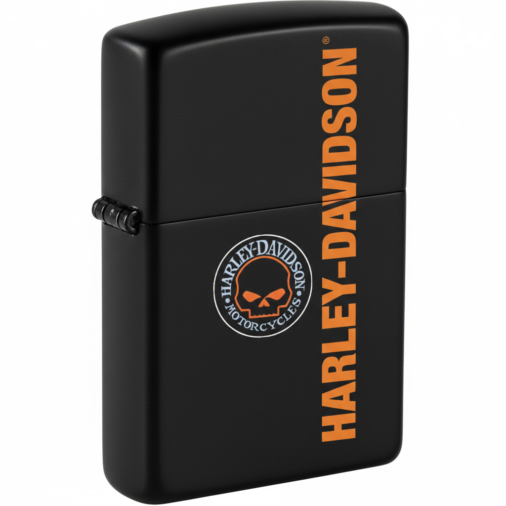 Minimalist Matte Black Harley-Davidson Skull Logo Windproof Flip Lighter