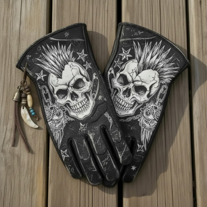 Print Vintage Leather Work Gloves.