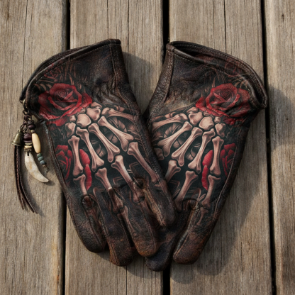 Print Vintage Leather Work Gloves.