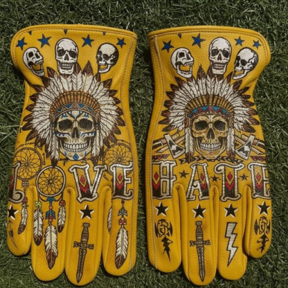 Hardcore biker style engine patriotic leather riding gloves