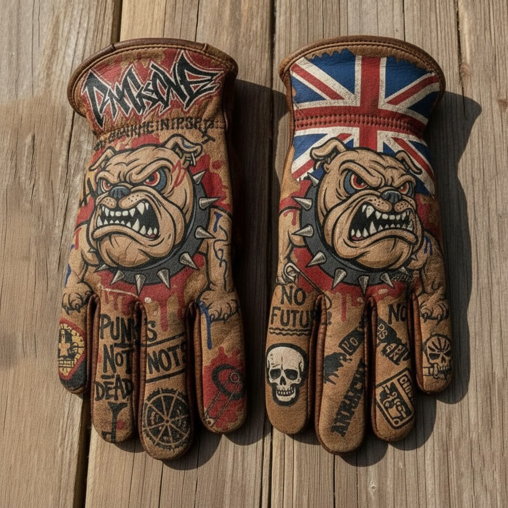Hardcore biker style engine patriotic leather riding gloves