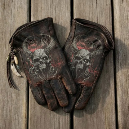 American Frontier Style Majestic Eagle Graphic Distressed Leather Gloves