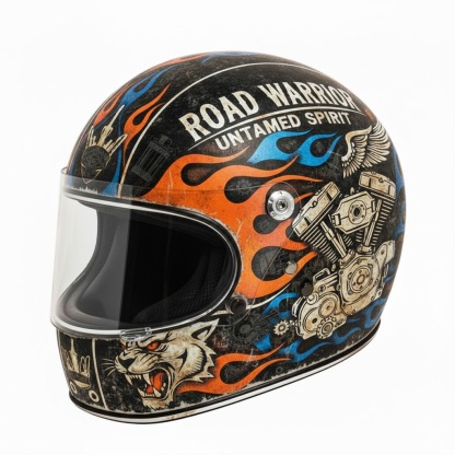 Retro Flashback: Traditional Tattoo Art Biker Helmet