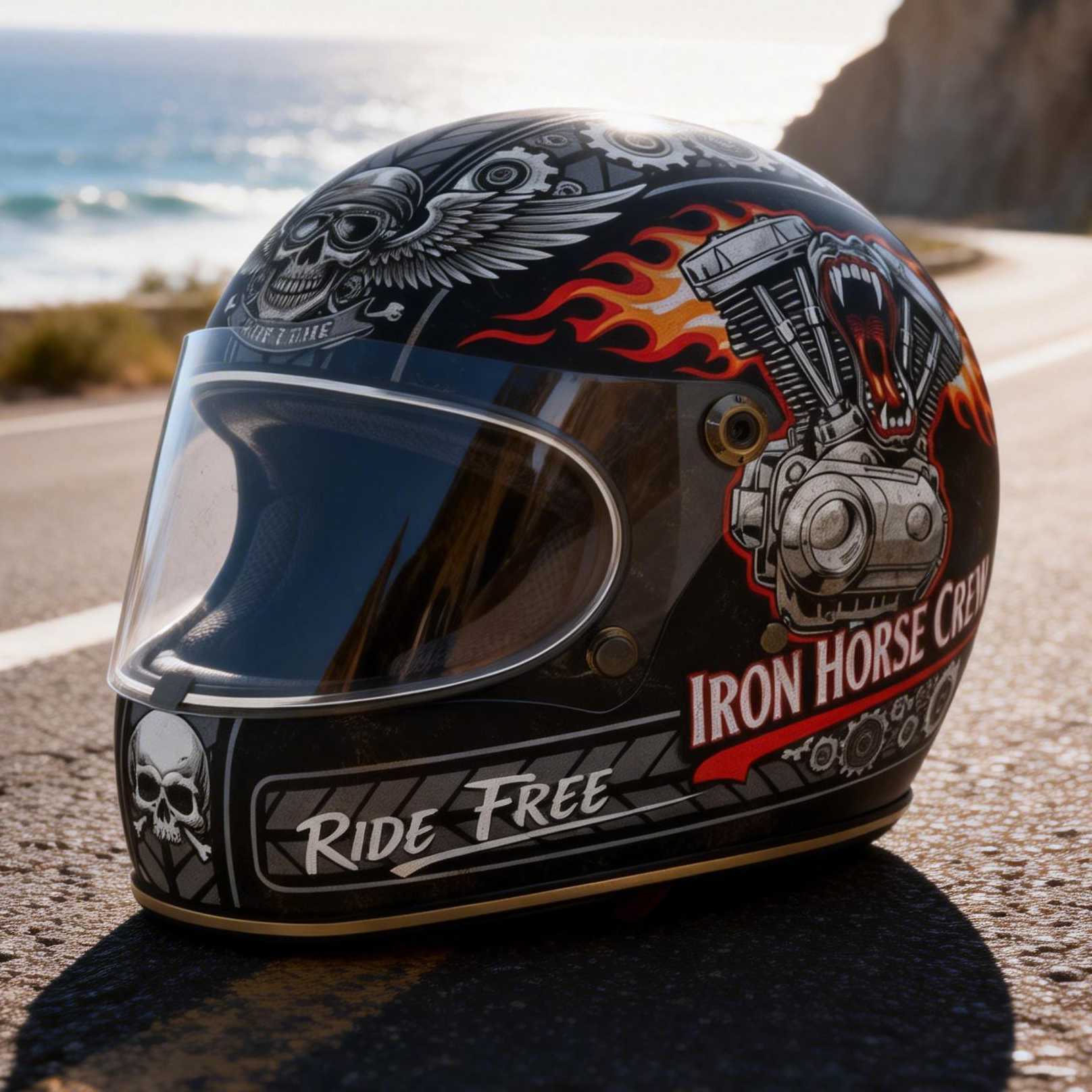 Retro Flashback: Traditional Tattoo Art Biker Helmet