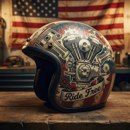 Retro Flashback: Traditional Tattoo Art Biker Helmet