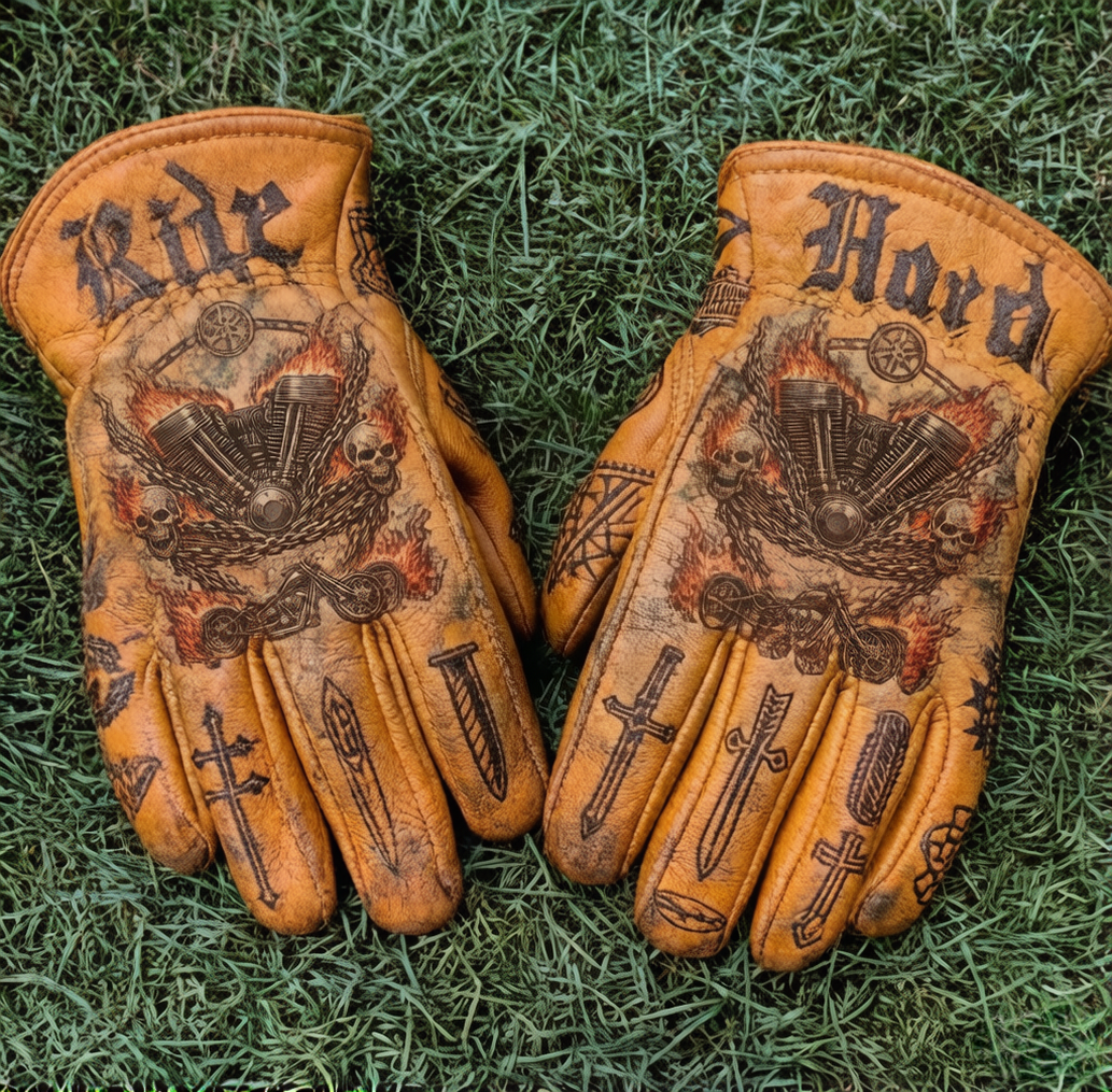 Vintage Style Pattern Motorcycle Riding Gloves