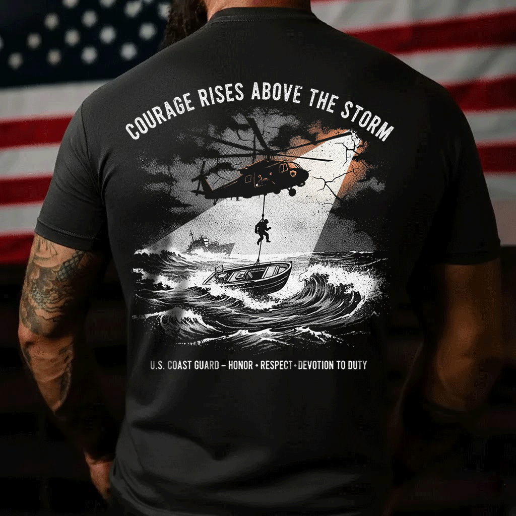 Stormy Seas Search & Rescue T-Shirt, Honoring USCG Devotion to Duty