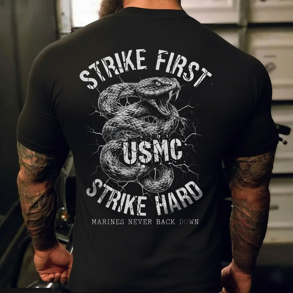 Strike Hard, Never Back Down - USMC Venom Tee