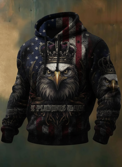 Vintage Patriotic American Flag Eagle Crown Print Men's Hoodie