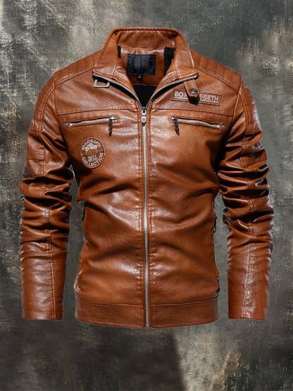 (Inner Pocket Design) Men's Retro Motorcycle Washed Leather Stand-Up Collar Jacket